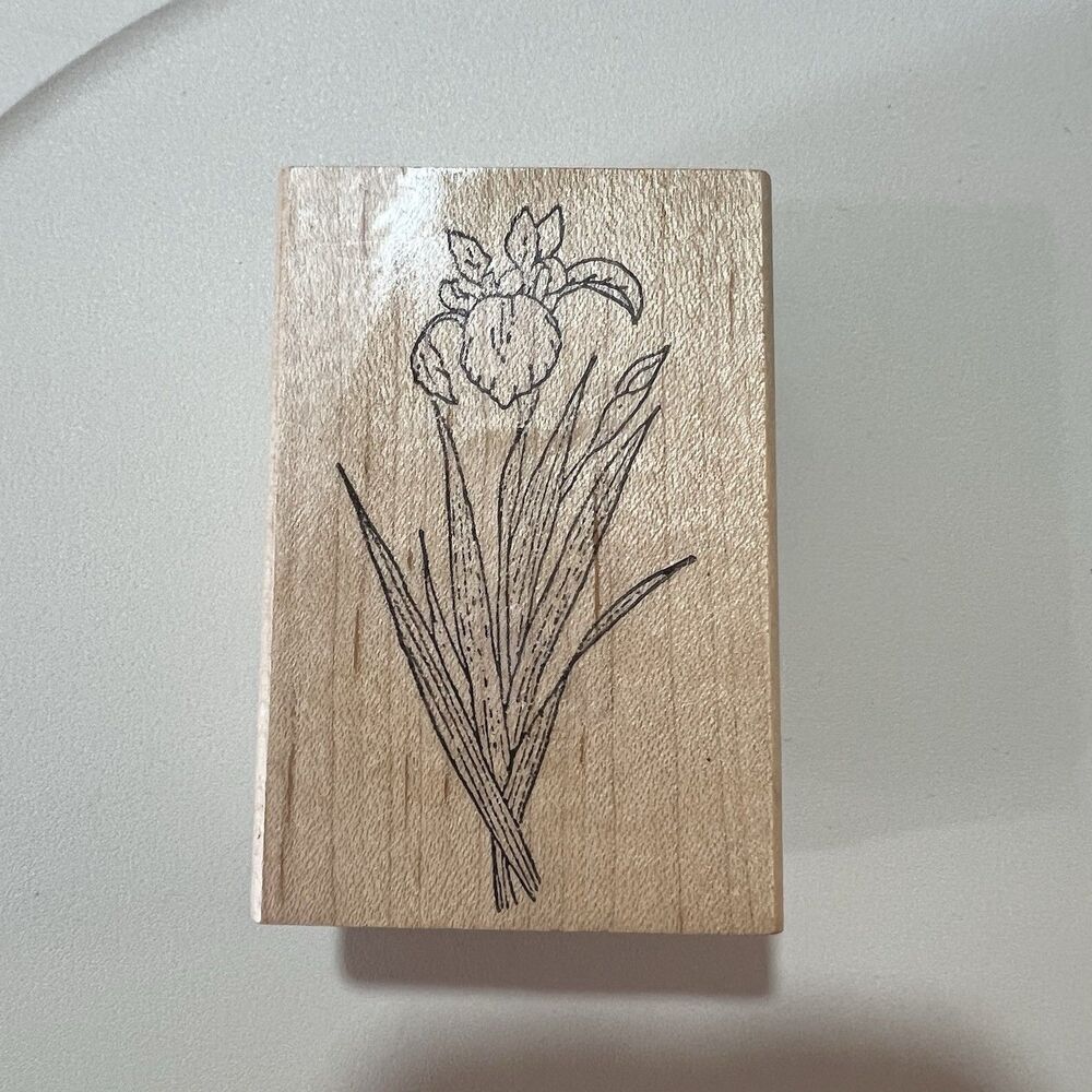 Wood Block Rubber Stamp Iris Flower Heartfelt Impressions Vintage 1996
